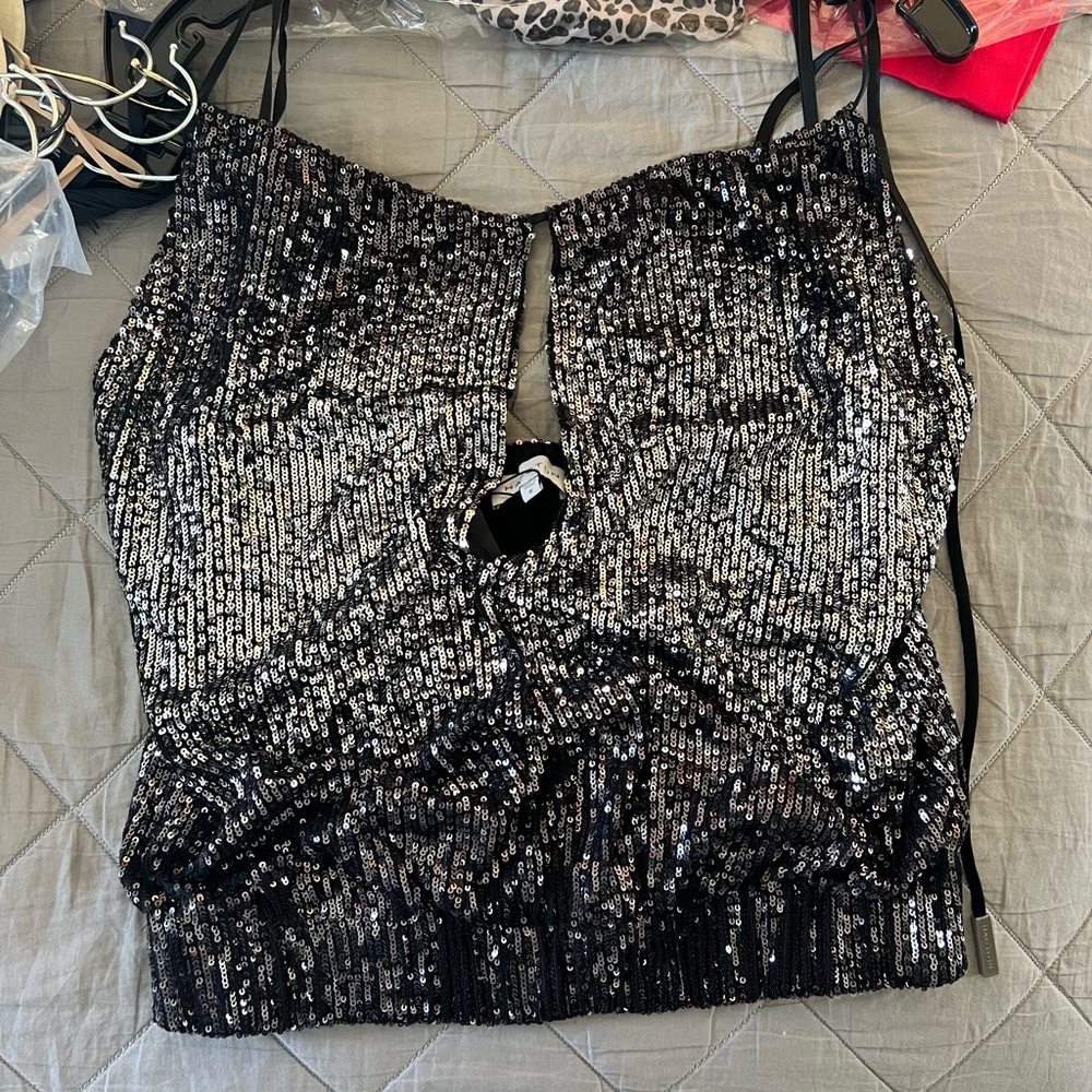 Halston Sleeveless Sequin Halter Top